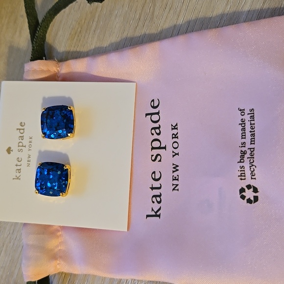 Kate Spade square stud earrings in navy glitter with dust bag. - Picture 2 of 4